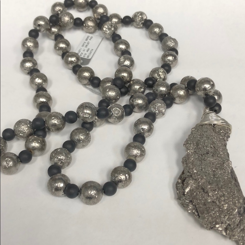 Lucky Genuine Druzy Onyx & Pyrite Necklace